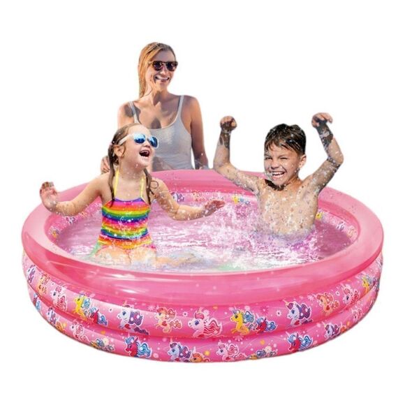 Play Day 3 Ring Unicorn Pool, Pink - Picture 2 of 5
